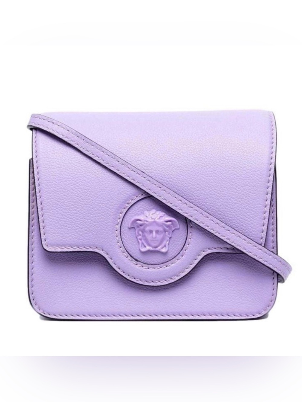 Versace Lavender Leather Crossbody Bag with Medusa Emblem